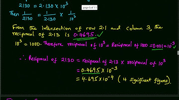 Reciprocals of numbers from tables
