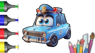 DRAWING AND COLORING TOY POLICE CARS FOR KIDS