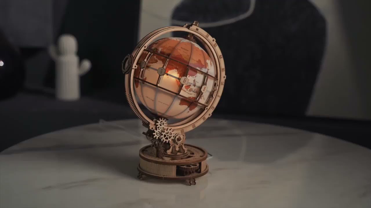 ROKR Globe Lumineux À LED Puzzle 3D Bois