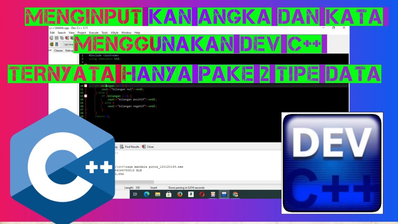 TUTORIAL MENGINPUTKAN KATA DAN ANGKA MENGGUNAKAN DEV C++ - YouTube