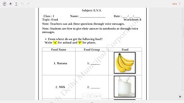 Class 1 EVS Worksheet solution Week 8(21/7/21)  Topic: food
