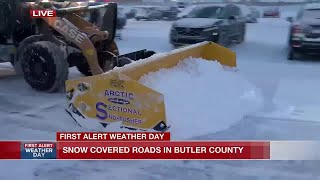 Roads covered with snow in Butler County