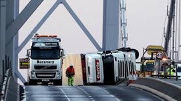 Travel chaos in central Scotland after lorry blown over on Forth Road Bridge