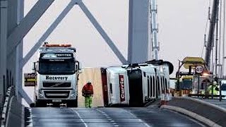 Travel chaos in central Scotland after lorry blown over on Forth Road Bridge