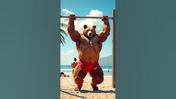 #ai #aiartwork #bear #animation #animals #beach #sun #sand #bluesky #muscle #aivideo #sunset  #art