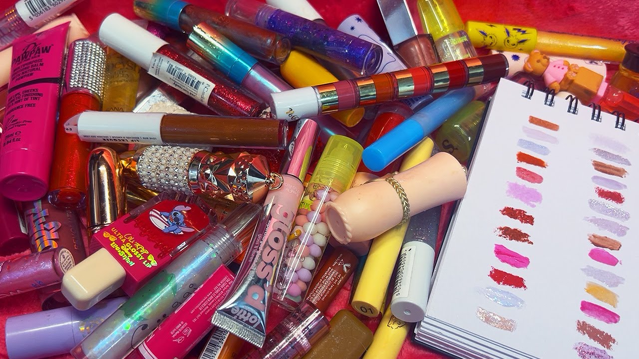 ASMR Over Describing my Lip Product Collection (Whispered, Swatching)