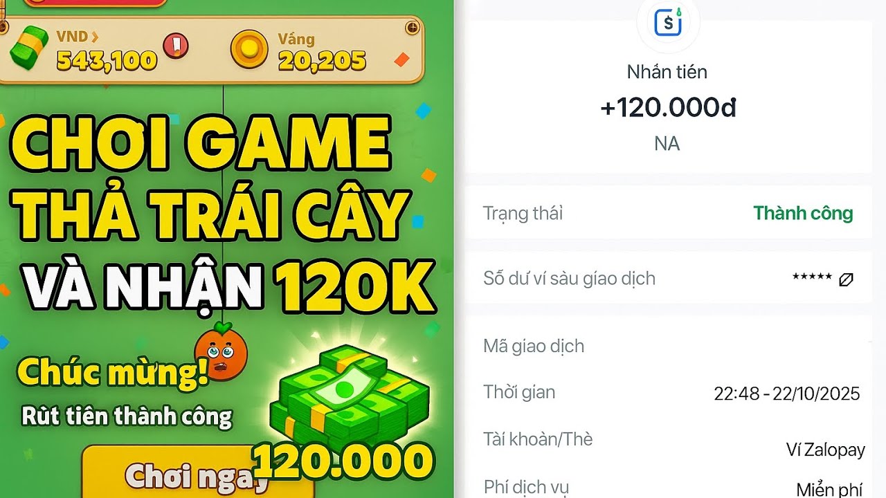 App Kiếm Tiền 2025 Chơi Game Thả Trái Cây FRUIT BOOM Nhận 120k Tiền Xanh 
