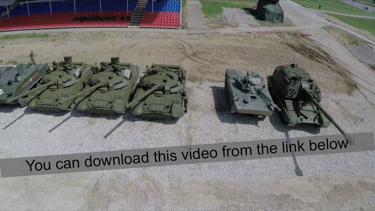 Aerial view of the tanks and armoured vehicles