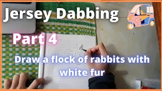 Draw a flock of rabbits with white fur