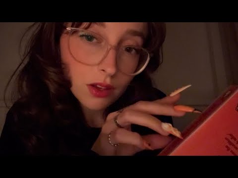 ASMR scratchy book spine tapping with tingly trigger words