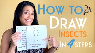 HOW TO DRAW INSECTS IN 4 STEPS | Earth Day Activity | Bumblebee, Butterfly, Dragonfly, & Fly