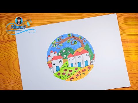 رسم قرية ربيعية رسم المنمنمات 1