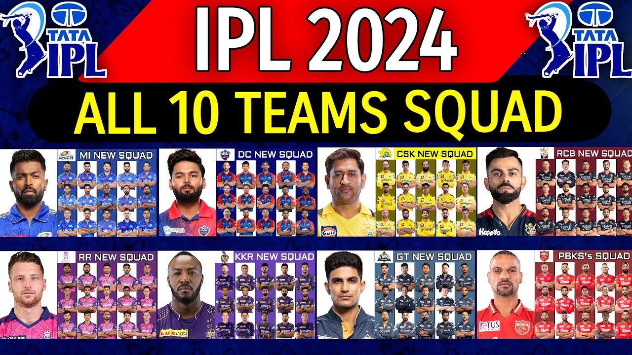 IPL 2024 All Teams Squad CSK, RCB, KKR, MI, RR, DC, PBKS, SRH, GT