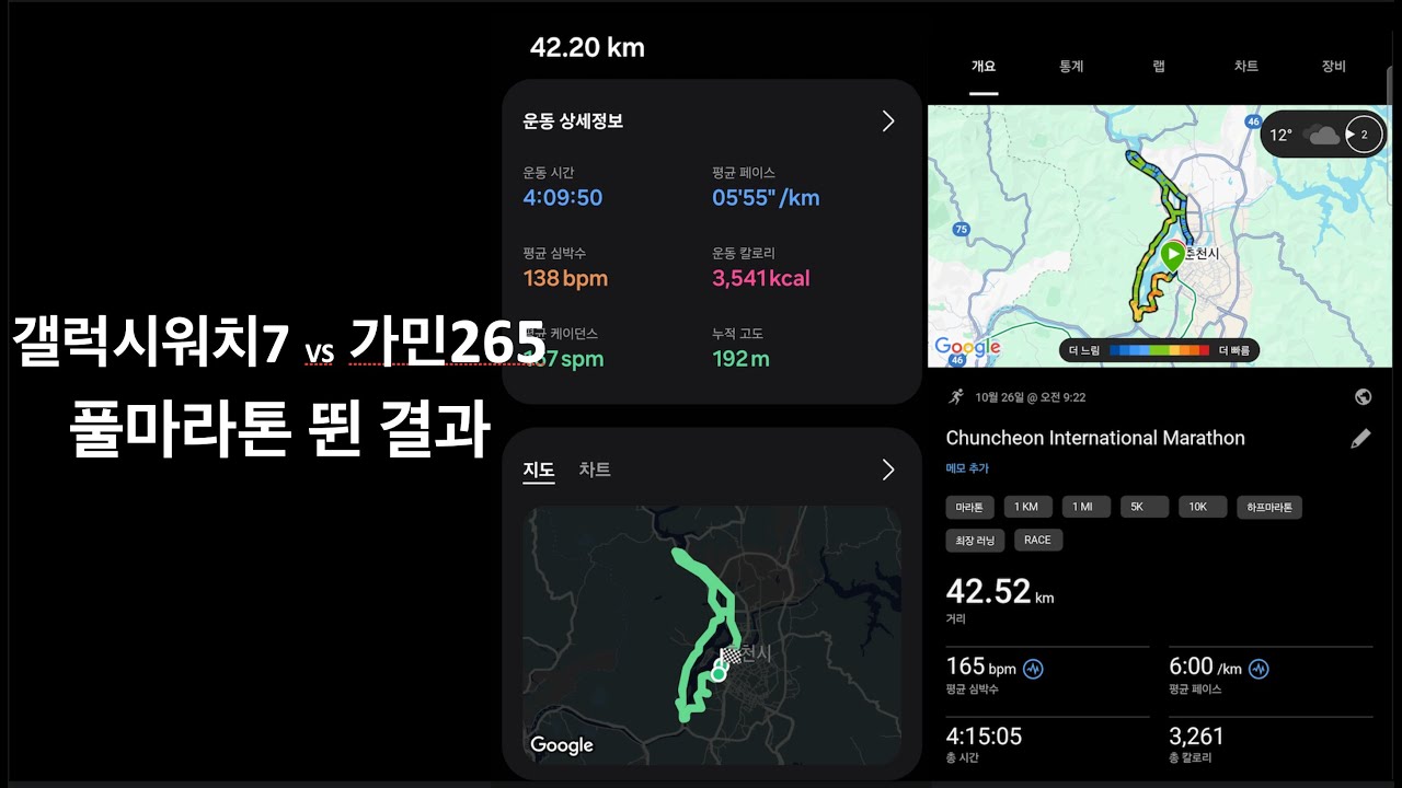 갤럭시랑 가민차고 풀마라톤 뛴 결과!!! 차이가 이렇게 날수가 있나..