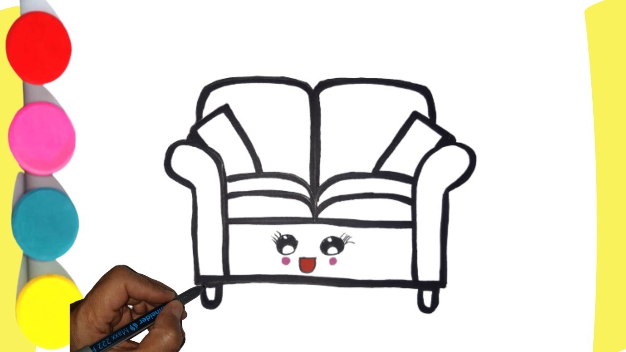 Sofa Furniture Drawing,cute sofa, Painting & Coloring for Kids, Toddlers | How to Draw sofa Easy