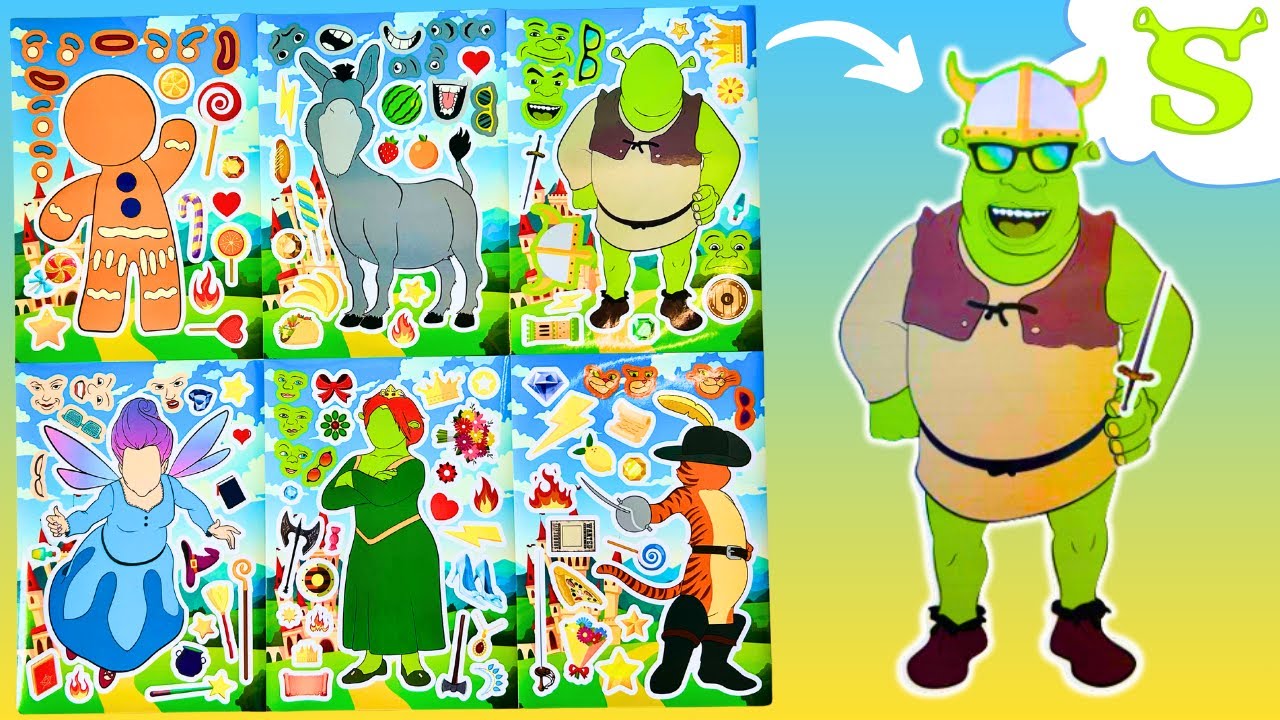 DreamWorks SHREK Movie DIY Make a Face Stickers with Shrek, Princess Fiona, Puss in Boots, Donkey