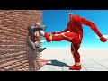 Colossal titan kick units into spiked wall  animal revolt battle simulator