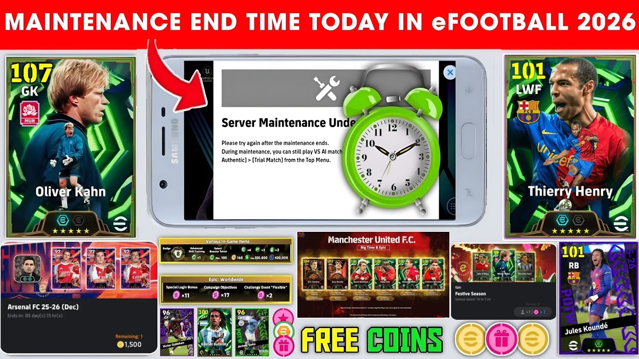 Время окончания технического обслуживания сегодня в eFootball 2026 Mobile | Техническое обслужива...