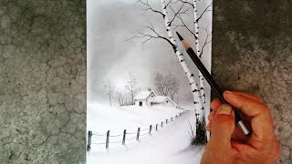 Birch tree landscape drawing for beginners by pencil. screenshot 3