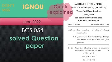 BCS 054 June 2022 Solved Question Paper | Quick Explained | Don