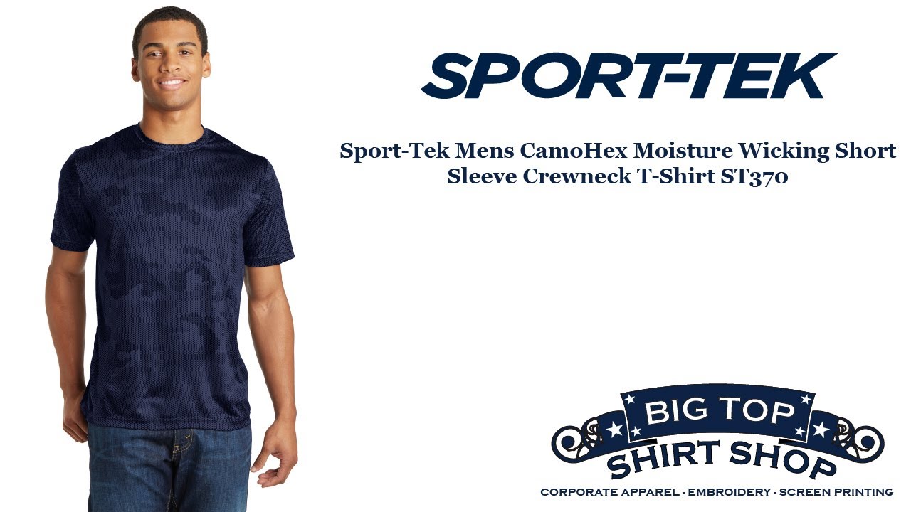 Sport-Tek Mens CamoHex Moisture Wicking Short Sleeve Crewneck T-Shirt ST370