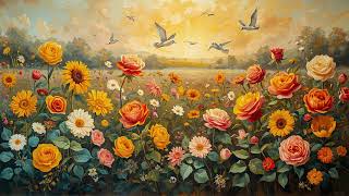 Rising Sun with Flowers | Floral Art Gallery | Vintage Oil Painting | Art Screensaver screenshot 2