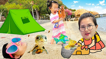 Tổng hợp Cam Cam đi biển tìm thức ăn cho con cá , con rùa - Cam Cam TV