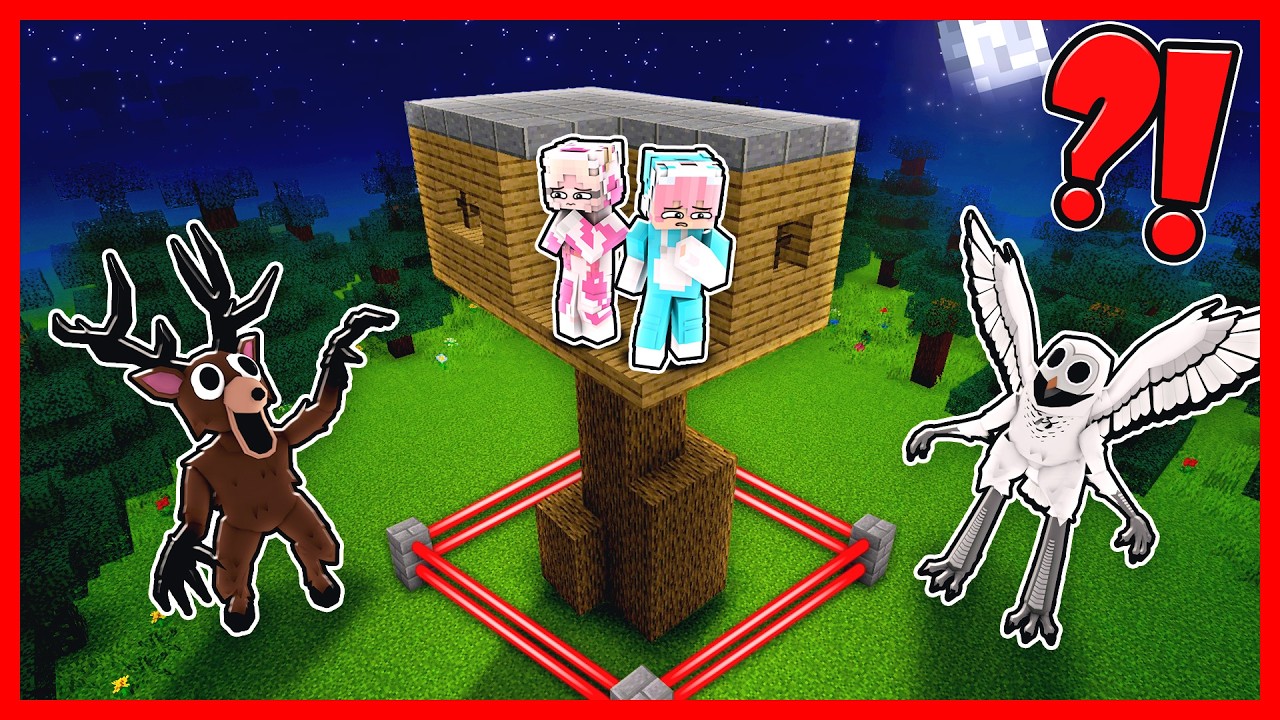 ATUN & MOMON BANGUN RUMAH AMAN DI ATAS POHON DARI SERANGAN 99 NIGHT IN THE FOREST !! Minecraft