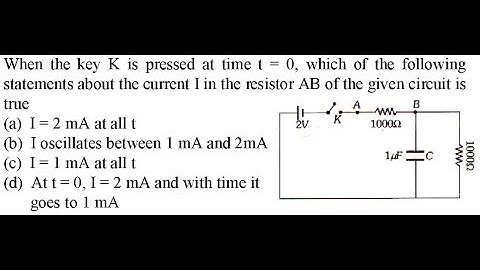 When the key K is pressed at time t = 0, which of the following statements about
