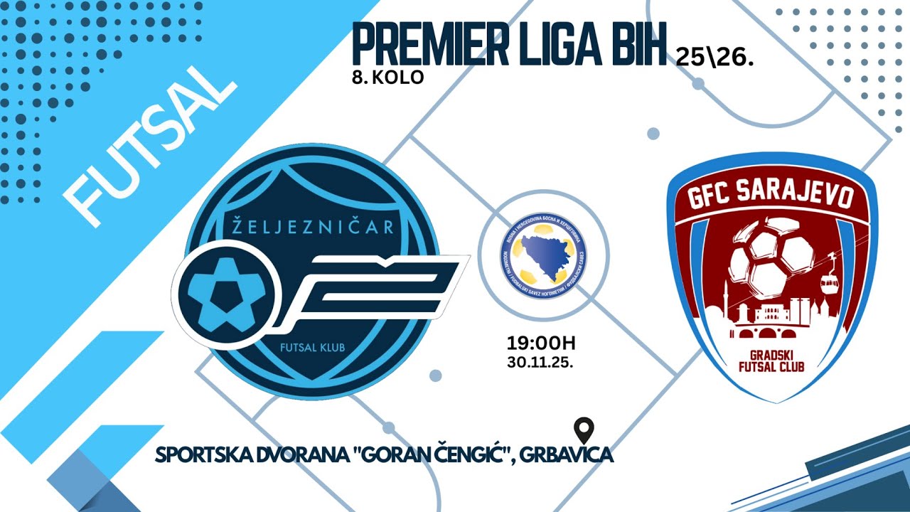 FK Željezničar vs GFC Sarajevo | PREMIER FUTSAL LIGA BIH 25/26 | 8. kolo