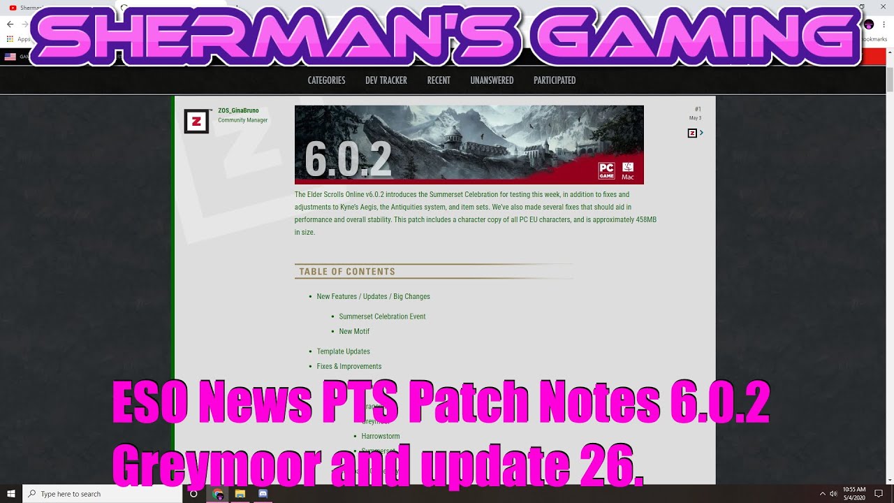 ESO News PTS Patch Notes 6.0.2 Greymoor and update 26.