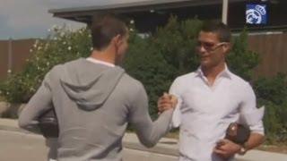 Gareth Bale with Cristiano Ronaldo on first day of training at Real Madrid