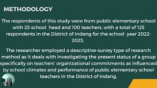 SCHOOL CLIMATE, ORGANIZATIONAL COMMITMENT AND TEACHERS' PERFORMANCE IN THE MUNICIPALITY OF INDANG