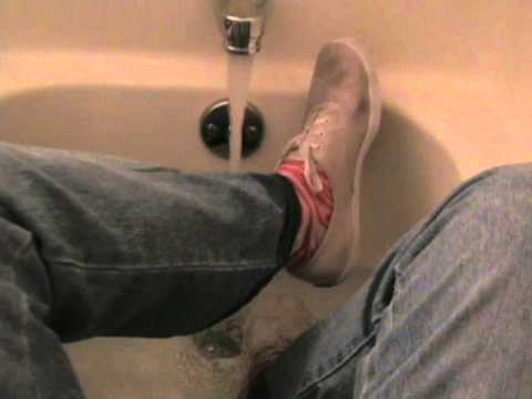 Wet Keds and jeans in the tub