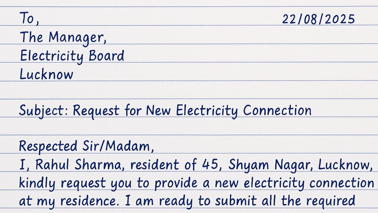 Application for Electricity Connection | Short Letter Writing in English |Notebook Style Handwriting