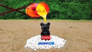 Experiment: Giant Coca Cola Gummy Bear VS Lava VS Mentos