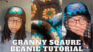 HOW TO: EASY GRANNY SQAURE. CROCHET BEANIE🧶 #crochet #tutorial #viral