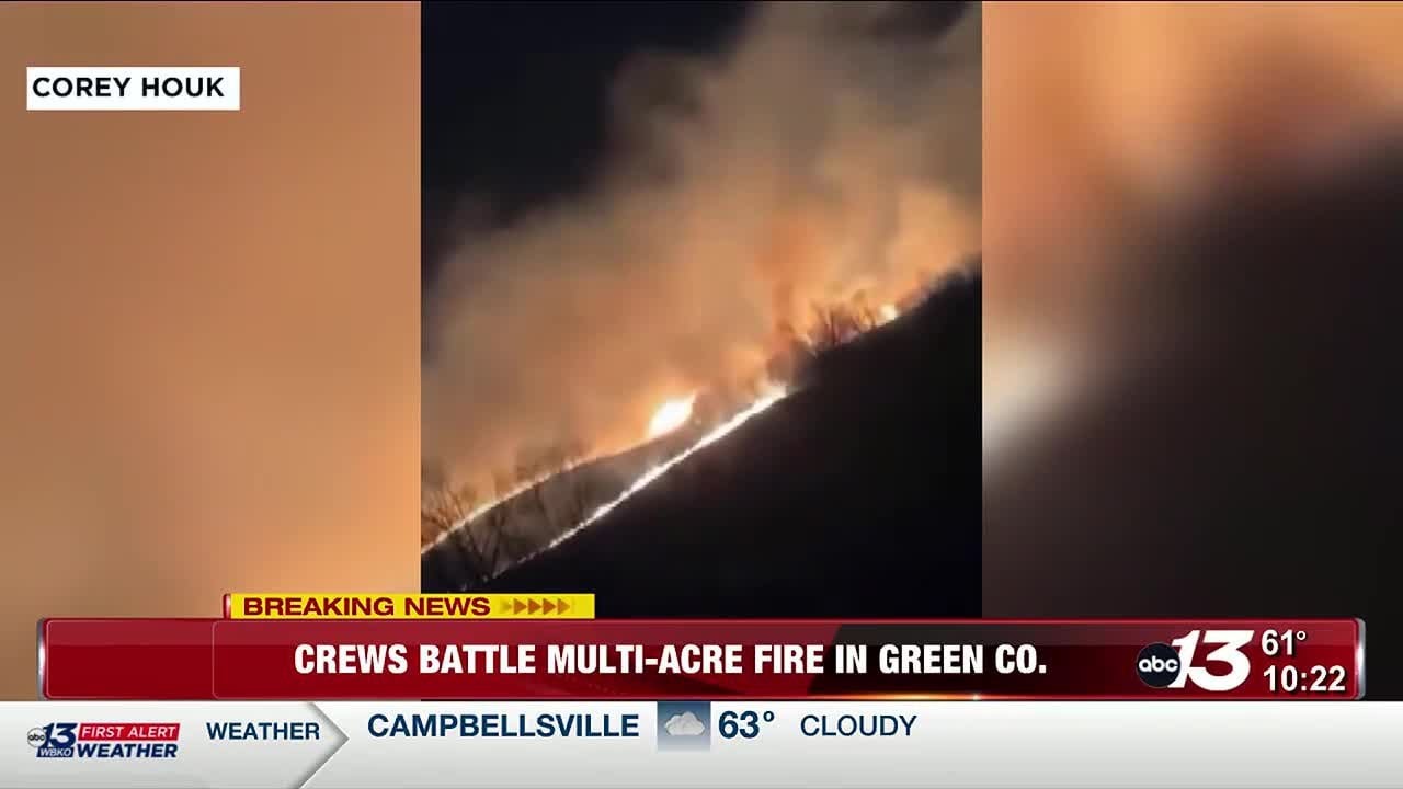 Crews battle multi-acre fire in Green County - YouTube