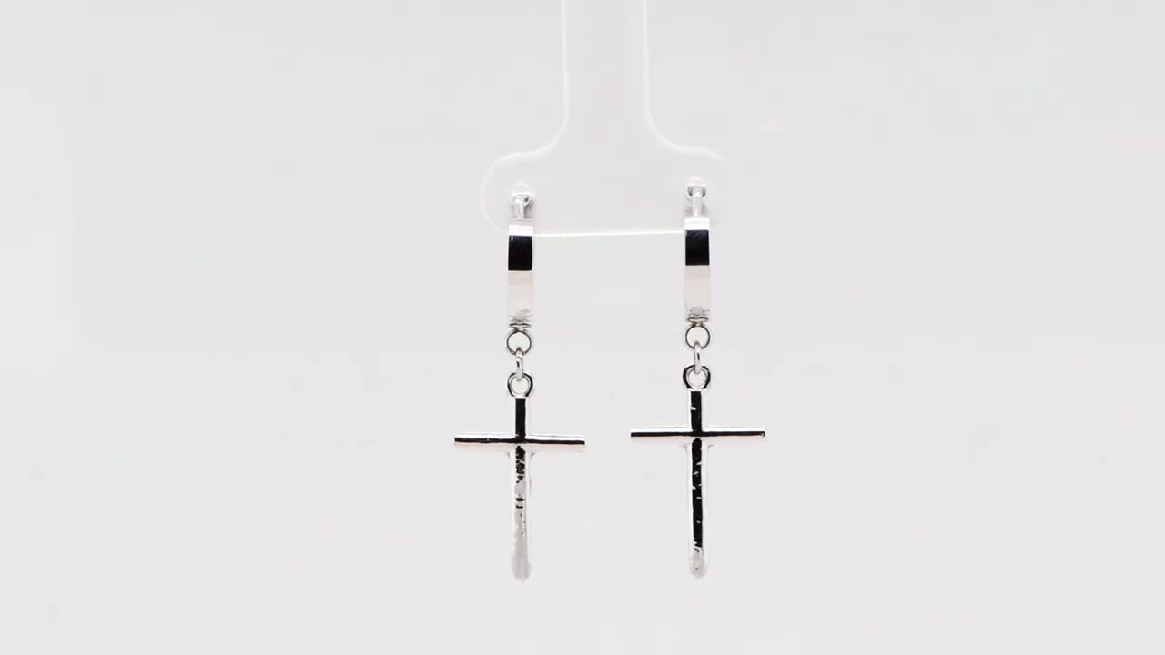 SSER108- PR - Stainless Steel Jesus Christ Crucifix Huggie Earrings [360 video]