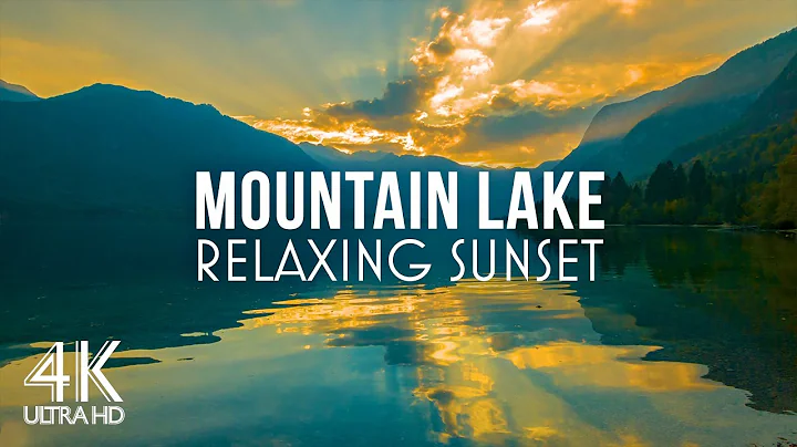 8HRS Calming Sounds of Waves + Bird Chirping to Relax & Rest - 4K Amazing Sunset over Mountain Lake