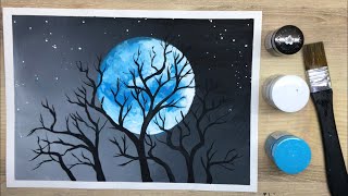 Ep.56 A Full Moon In The Night Sky Painting Tutorial | สอนวาดภาพคืนพระจันทร์เต็มดวง