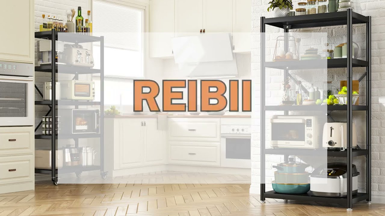 REIBII Metal Kitchen Bakers Rack With Wheels, 5 Tier Rolling Microwave Stand Cart