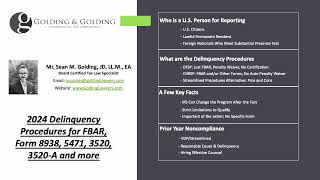 2024 Delinquency Procedures for FBAR, Form 8938, 5471, 3520 (Golding & Golding BoardCertified)