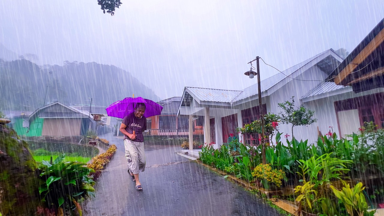 СИЛЬНЫЙ ДОЖДЬ! Я СНОВА ГУЛЯЮ ПО КРАСИВОЙ ХОЛМИСТОЙ ДЕРЕВНЕ - РЕЛАКСИРУЮЩИЙ ЗВУК ДОЖДЯ ДЛЯ СНА