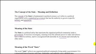 PS 1.1.1 The Concept of the State - Meaning and Definition - Political Science