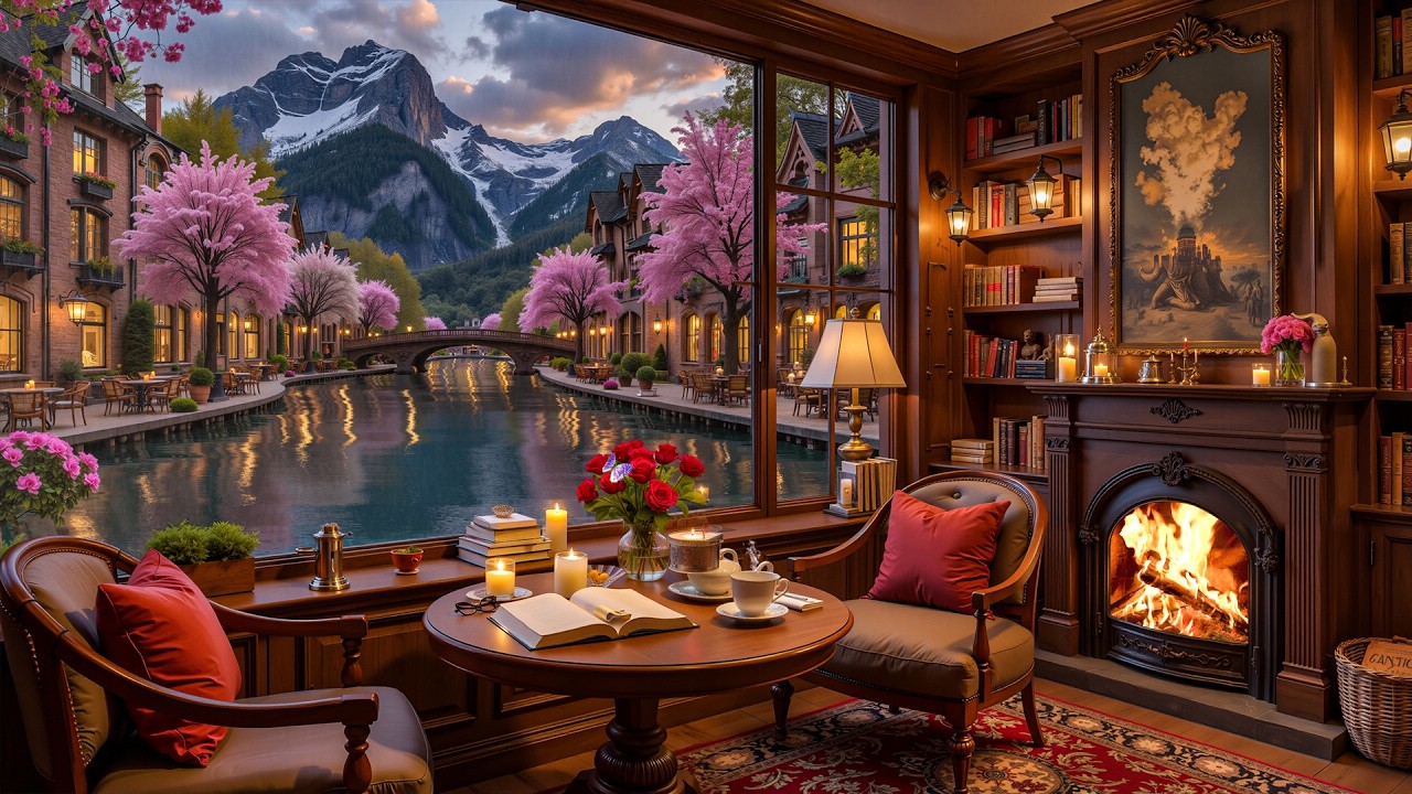 Warm Rainy Evening Jazz 🌹 Soft Piano & Fireplace Sounds for Relaxing Work and Cozy Night Focus Mood