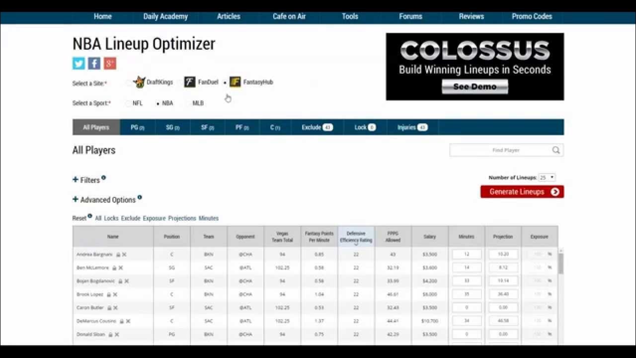 NBA Lineup Optimizer DraftKings & FanDuel Lineup NBA Lineup Generator
