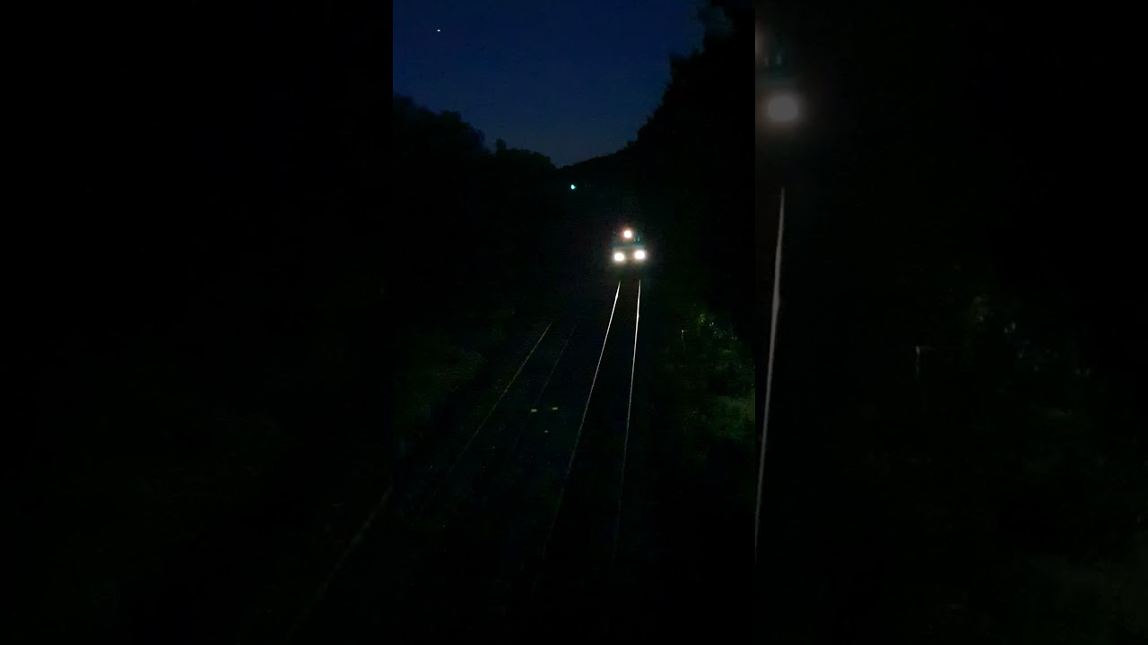 Goods train at night by signal light, watch until end