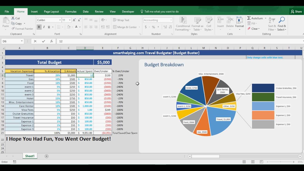 Vacation Budgeting Template in Excel - YouTube