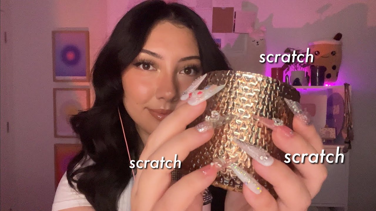 ASMR textured scratching, nail on nail tapping, trigger words & hand